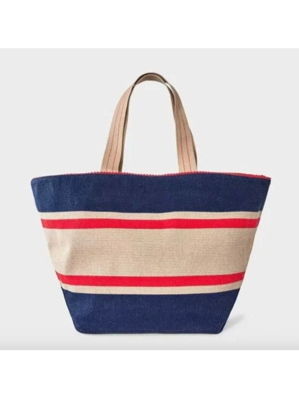 Universal Thread Navy/Red Striped Reversible Canvas Tote